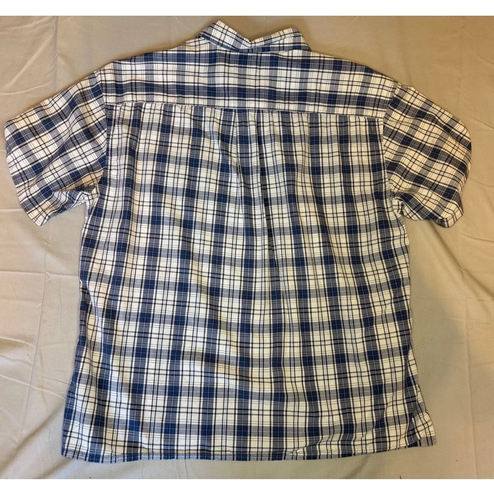 J. Crew Mens Blue White Plaid Short Sleeve Button Down Cotton Shirt Size L 60123
